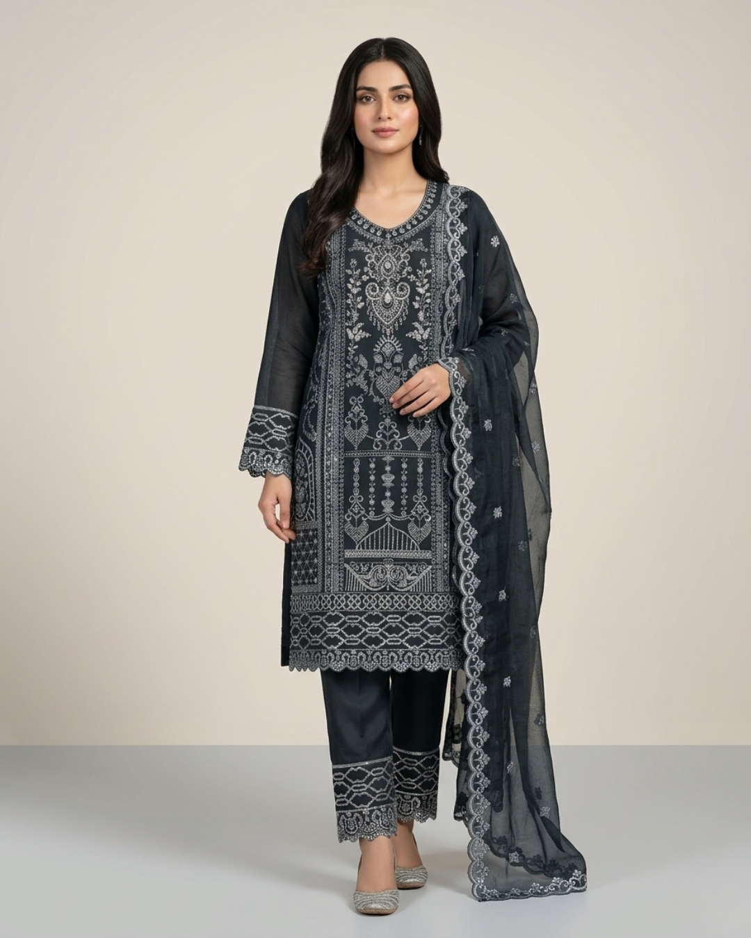 Royal Onyx Shadow Embroidered Premium Three-Piece Set